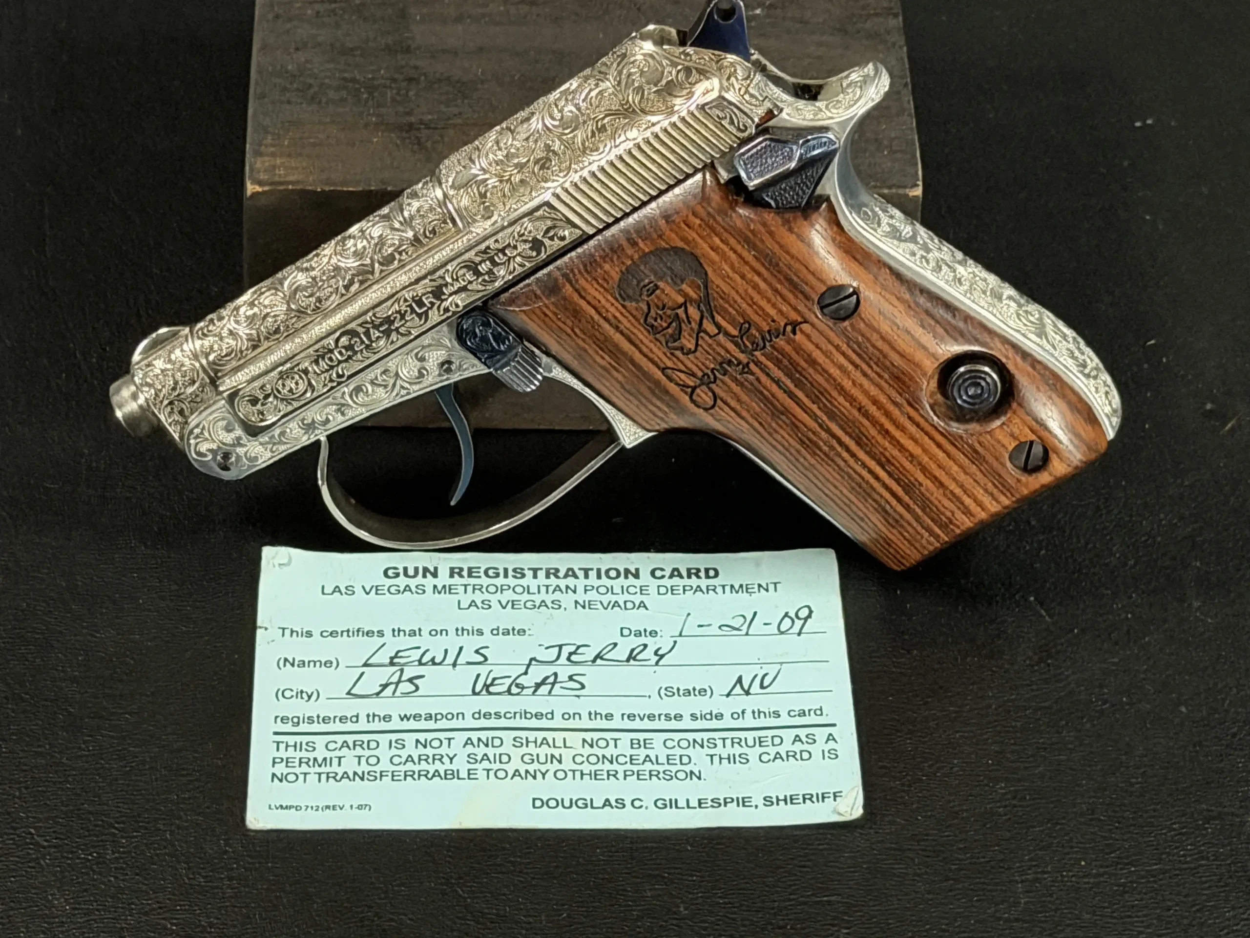 Beretta Model 21A Bobcat Engraved Jerry Lewis Pistol photo 2