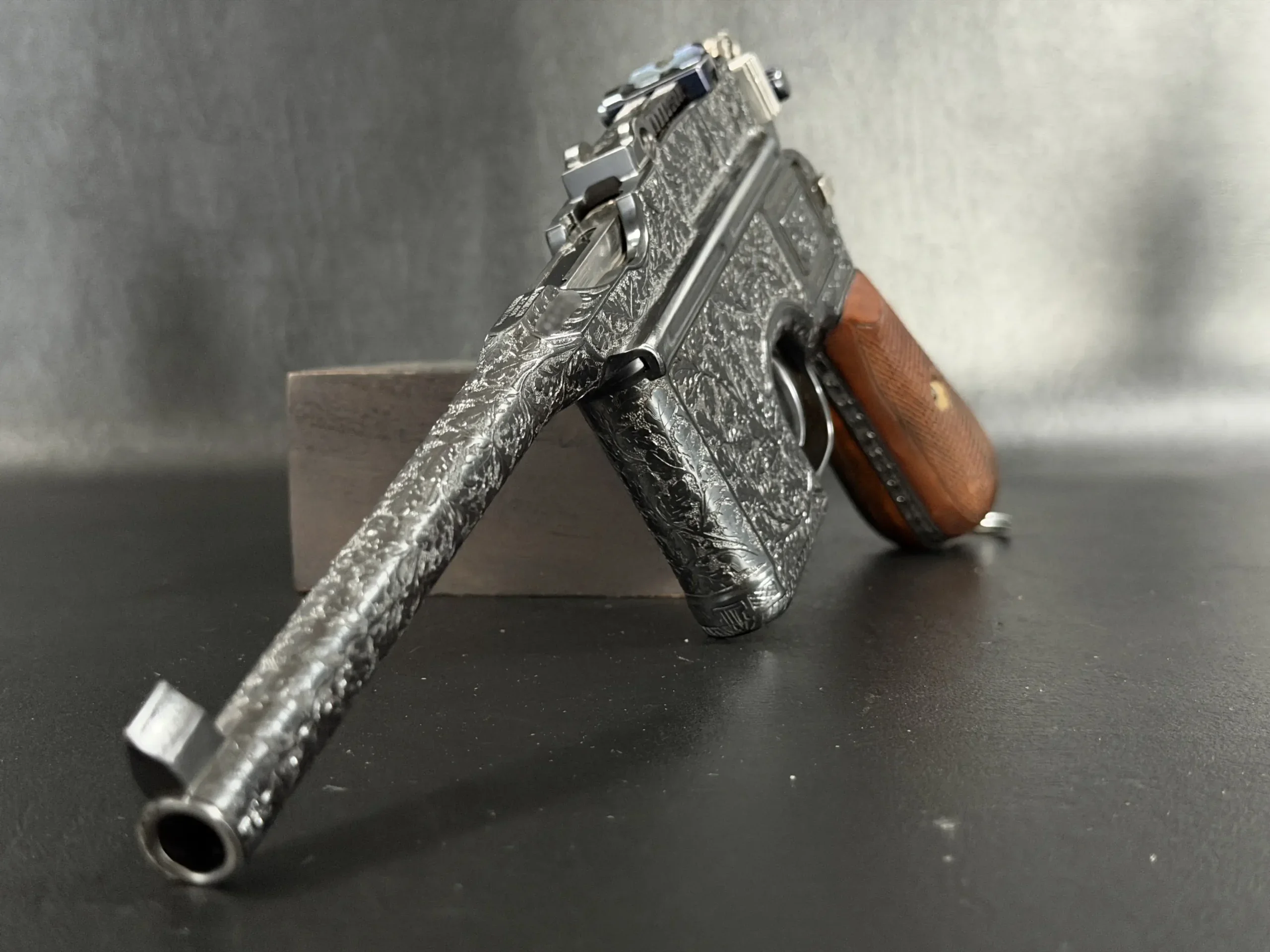 Engraved Mauser C96 Broomhandle With Shoulder Stock photo 3