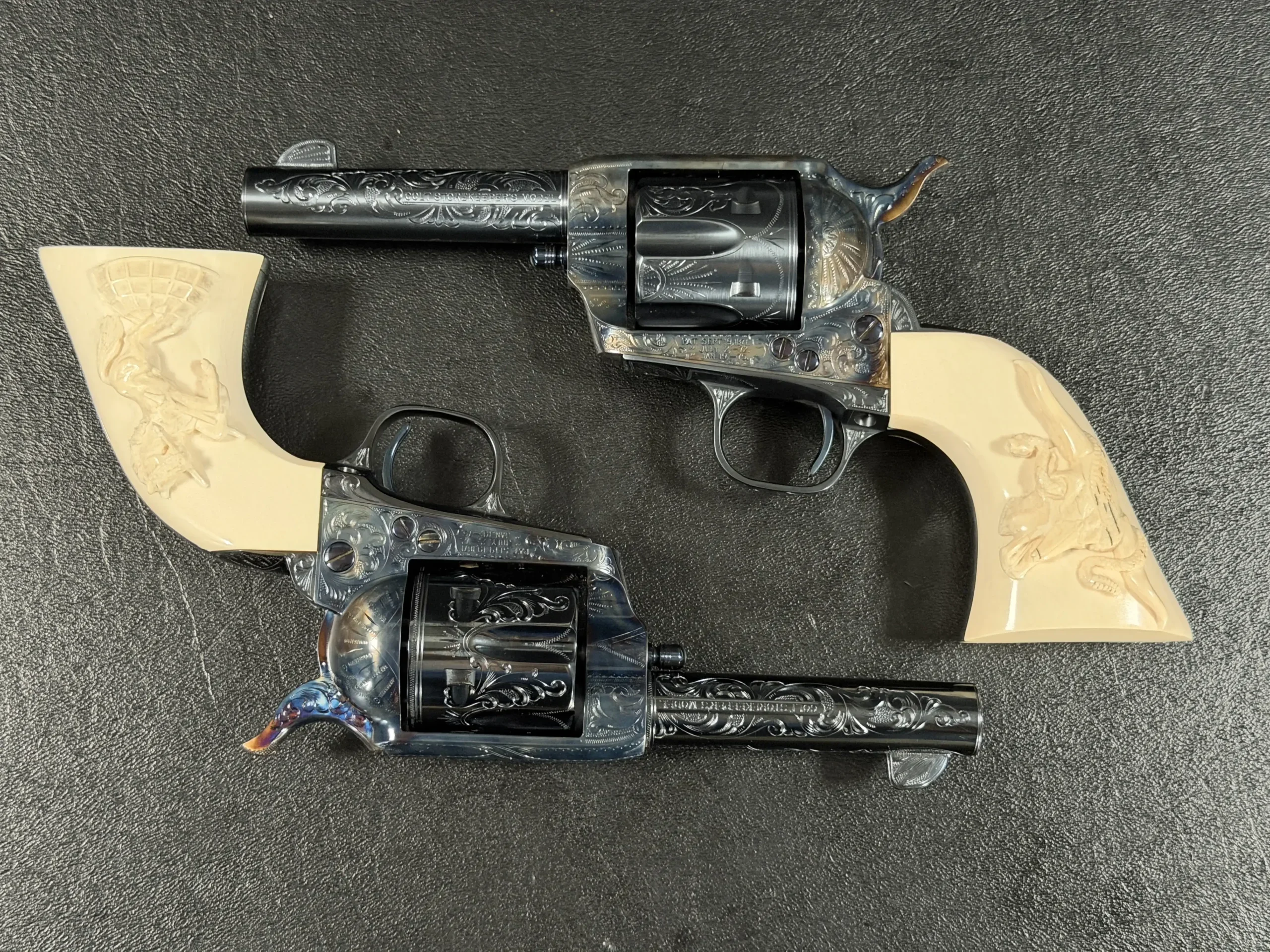 Cased Pair of Engraved Colt 3rd Generation Storekeeper Single Action Army Revolvers photo 10