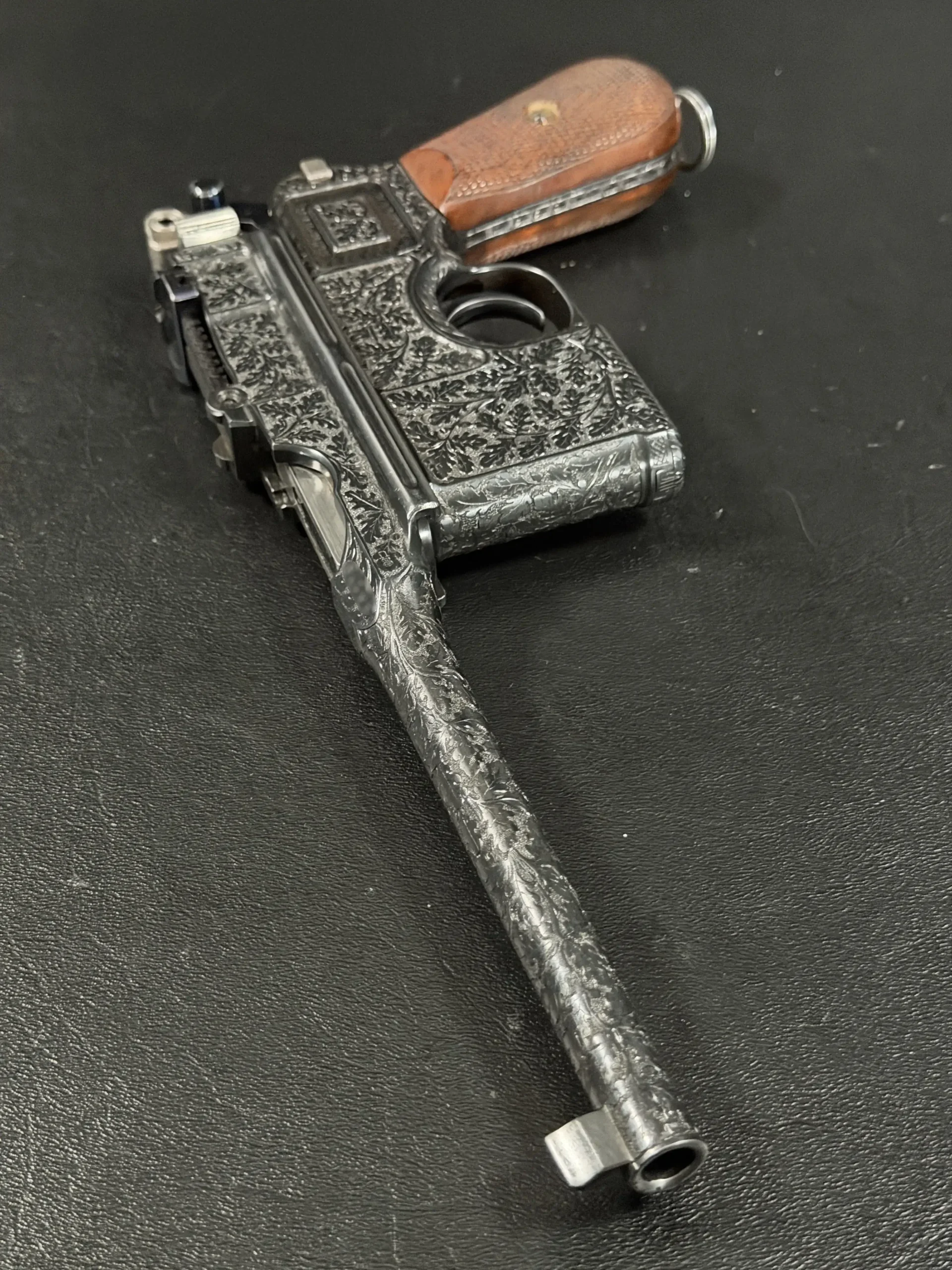Engraved Mauser C96 Broomhandle With Shoulder Stock photo 10