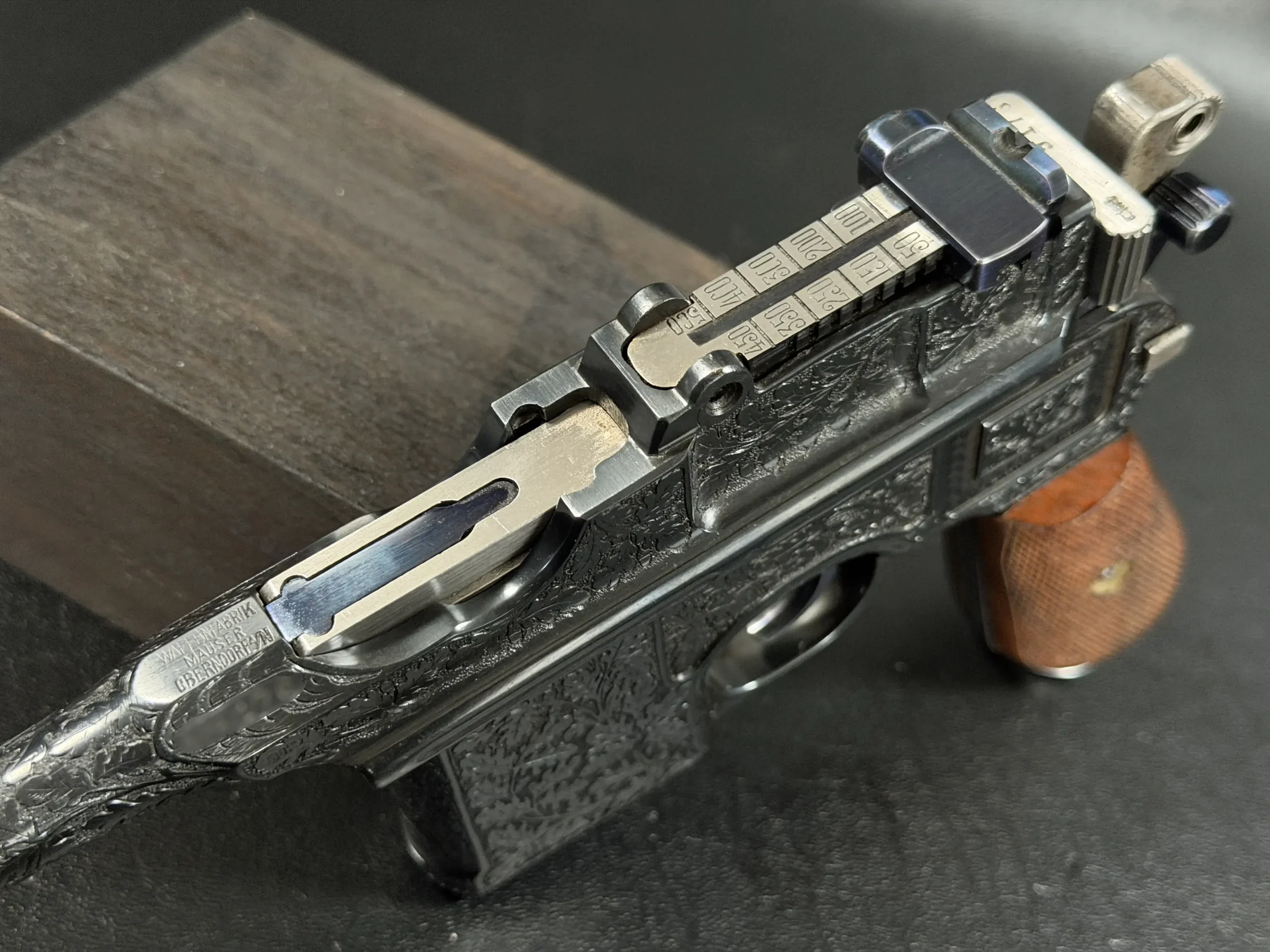 Engraved Mauser C96 Broomhandle With Shoulder Stock photo 9