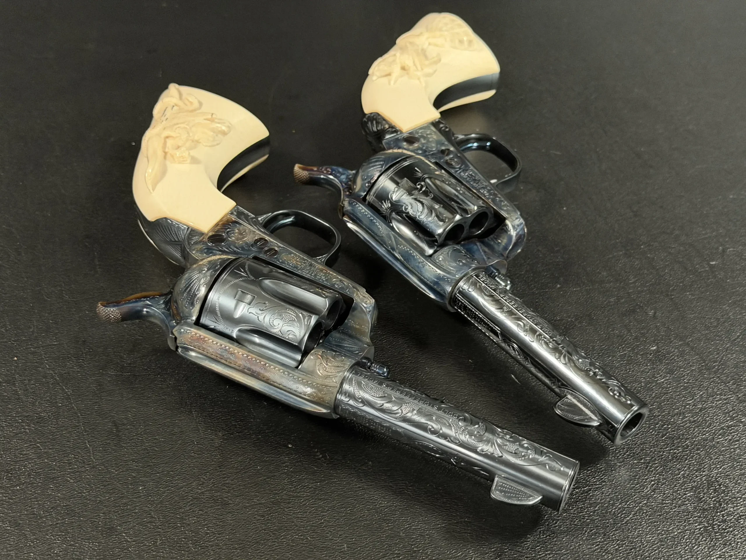 Cased Pair of Engraved Colt 3rd Generation Storekeeper Single Action Army Revolvers photo 9