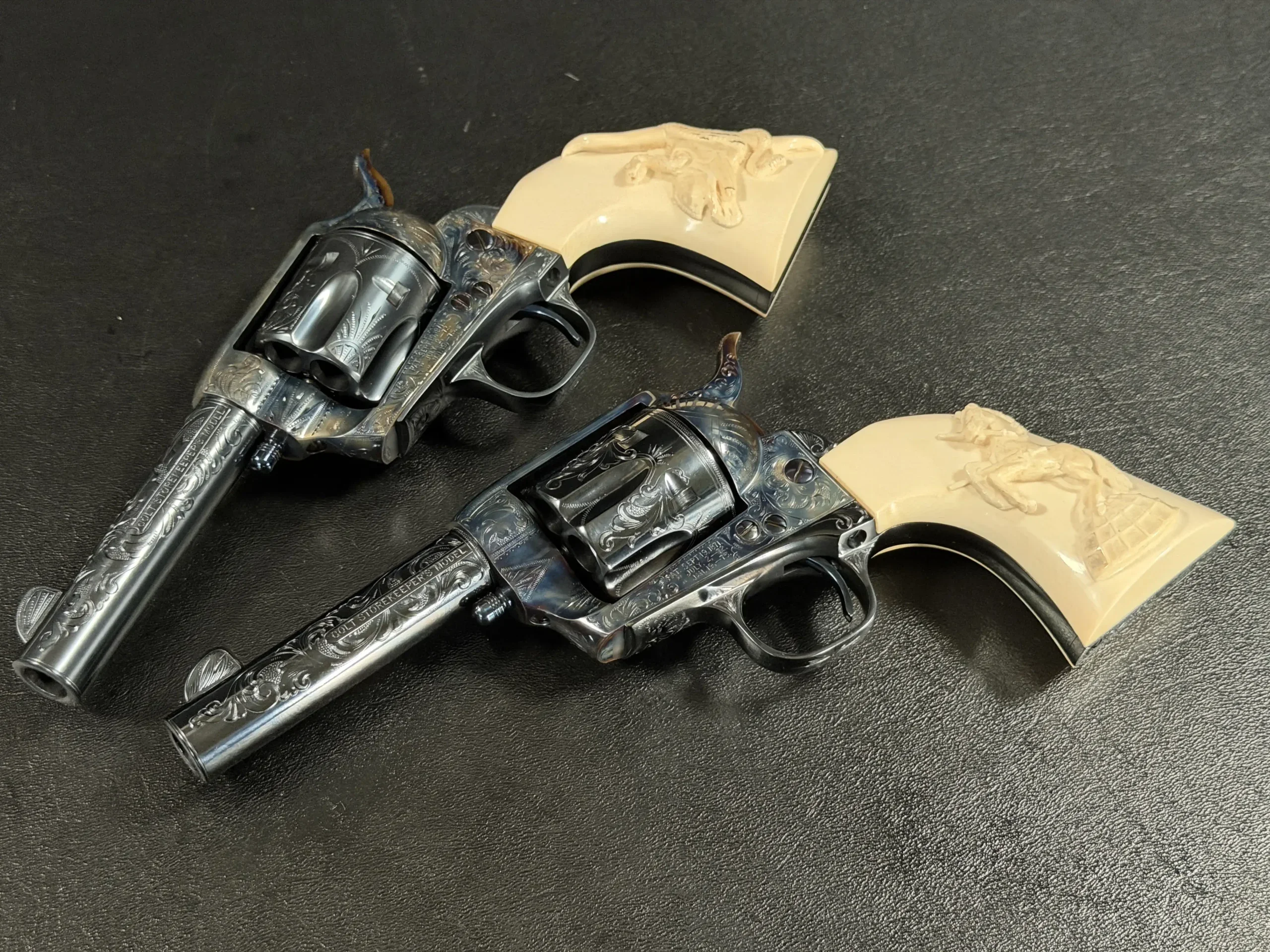 Cased Pair of Engraved Colt 3rd Generation Storekeeper Single Action Army Revolvers photo 8